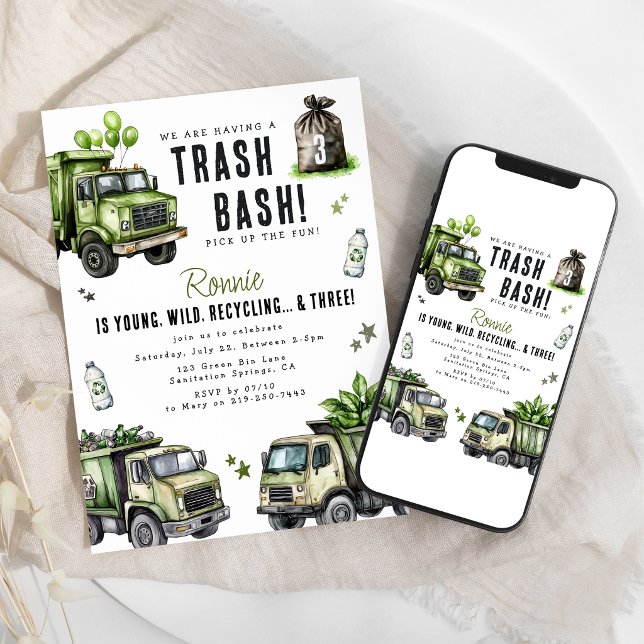 Fun Garbage Recycle 3rd Birthday Party Invitation (Creator Uploaded)