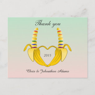 Fun Gay Banana Heart Wedding Thank you Postcard