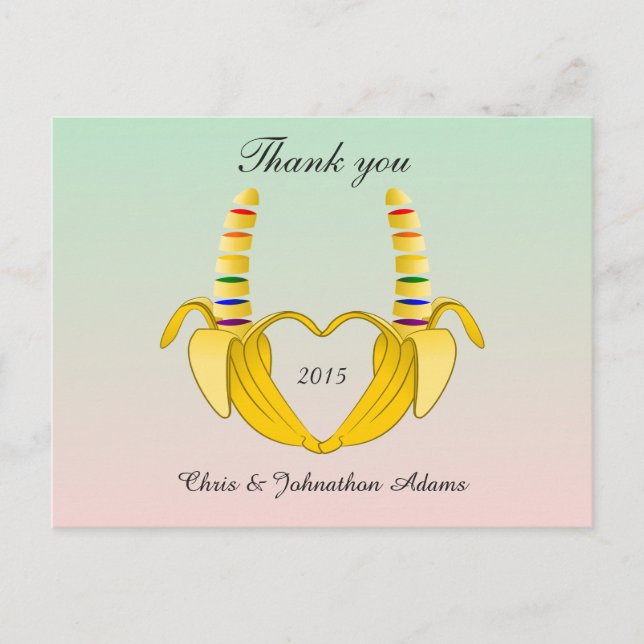 Fun Gay Banana Heart Wedding  Thank you Postcard (Front)