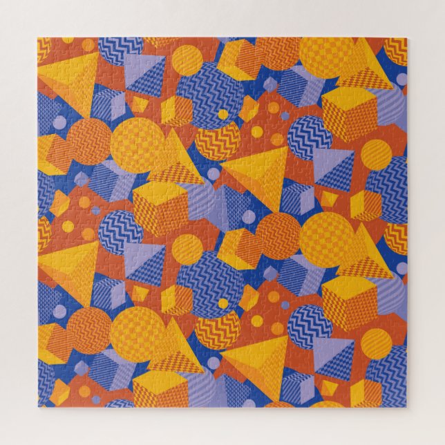 Fun Geometric Orange Violet Pattern Jigsaw Puzzle (Vertical)