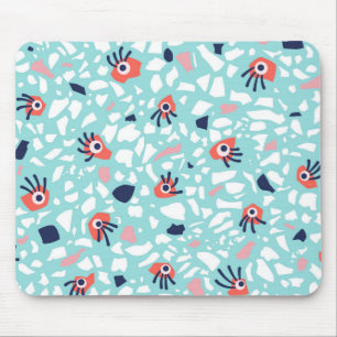 Fun Geometric Terrazzo Pattern With Eyes Mouse Pad