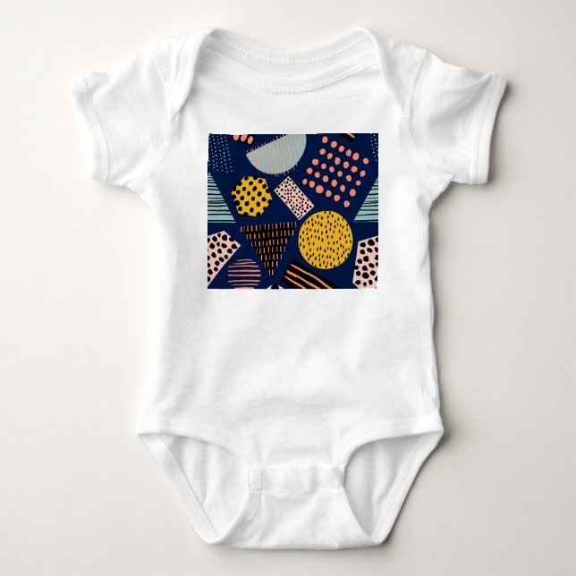 Fun Geometry: Abstract Multicolor Pattern Baby Bodysuit (Front)