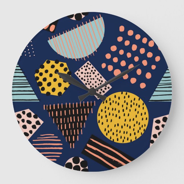 Fun Geometry: Abstract Multicolor Pattern Large Clock (Front)