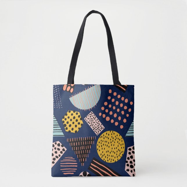 Fun Geometry: Abstract Multicolor Pattern Tote Bag (Front)