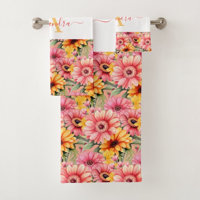 Fun Gerbera Daisies Floral Towel Set (Insitu)