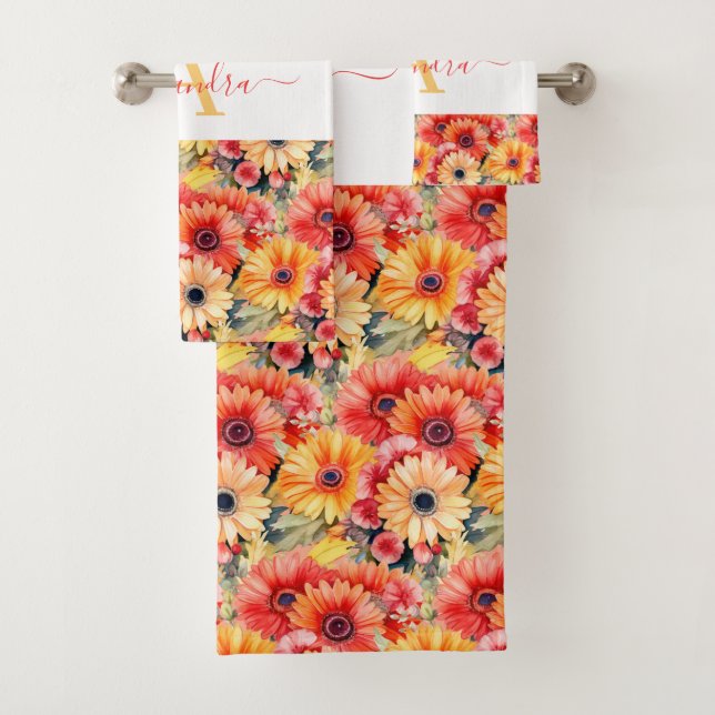 Fun Gerbera Daisies Floral Towel Set (Insitu)