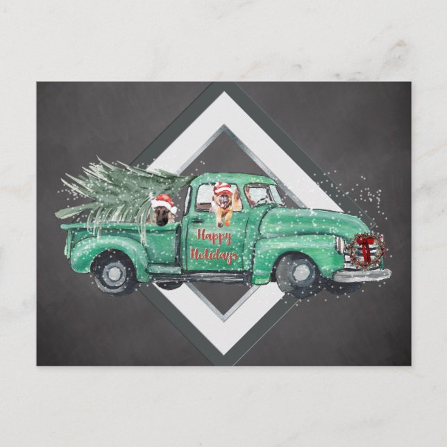 Fun German Shepherds in Vintage Truck Holiday (Front)