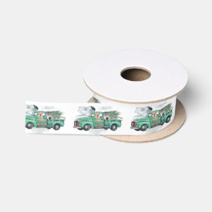 Fun German Shepherds in Vintage Truck Holiday Satin Ribbon
