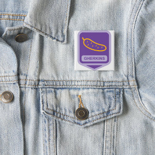 Fun Gherkin Pickle Icon Purple and Yellow 15 Cm Square Badge