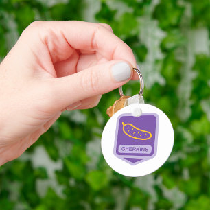 Fun Gherkin Pickle Icon Purple and Yellow Key Ring