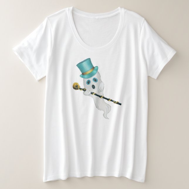 Fun Ghost Blue Eyes Blue Top Hat With Fancy Cane (Design Front)