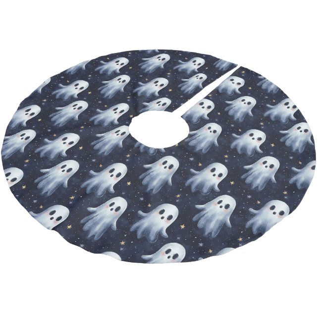 Fun Ghost Patterned Halloween  Brushed Polyester Tree Skirt (Angled)