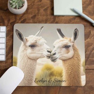 Fun Gift for Couples Engaged Kissing Lamas Mouse Pad