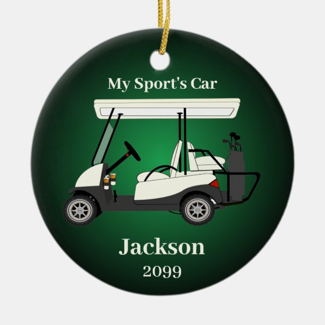 Fun Gift for Him Golfer Golf Cart  Ceramic Tree Decoration (Front)