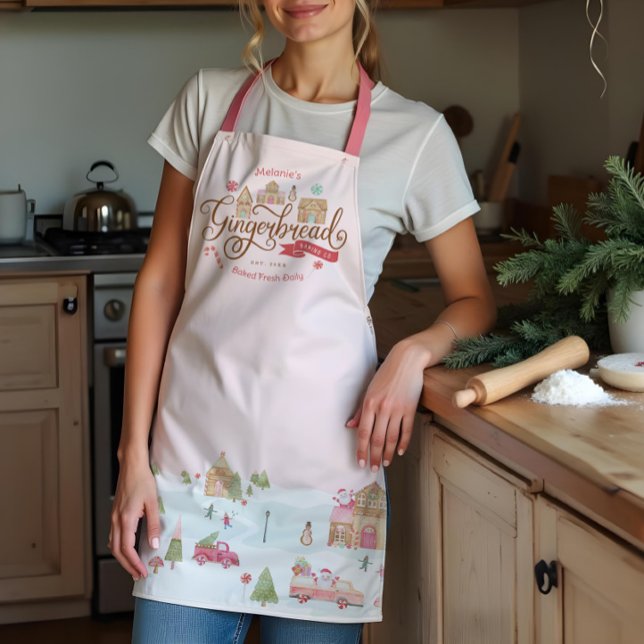 Fun Gingerbread Bakery Co Personalised Family Name Apron (Fun Gingerbread Bakery Co Personalized Family Name Apron)