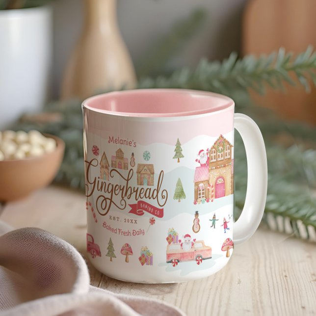 Fun Gingerbread Bakery Co Personalised Family Name Two-Tone Coffee Mug (Fun Gingerbread Bakery Co Personalized Family Name Two-Tone Coffee Mug)