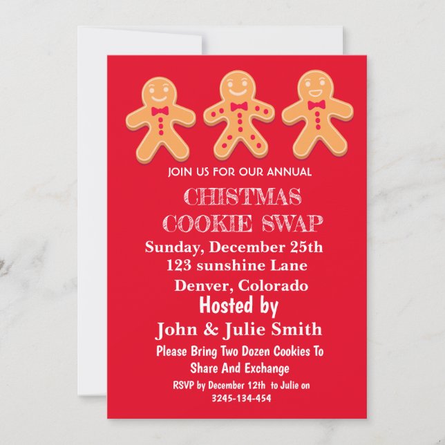 Fun Gingerbread Cookie Swap Christmas Party Invitation (Front)