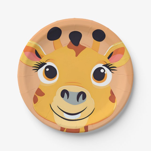 Fun giraffe Face safari Wild jungle Birthday Party Paper Plate (Front)