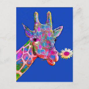 Fun Giraffe Sunflower Colours Postcard