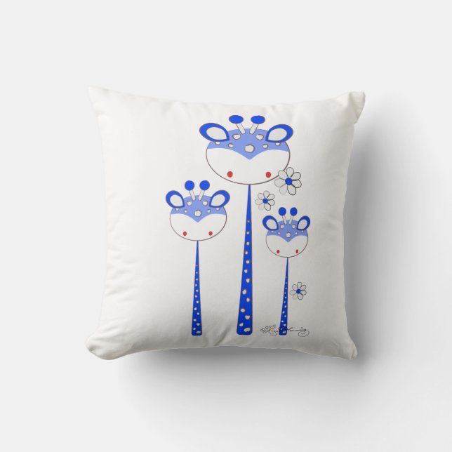 Fun Giraffes -- Bright Blue Cushion (Front)