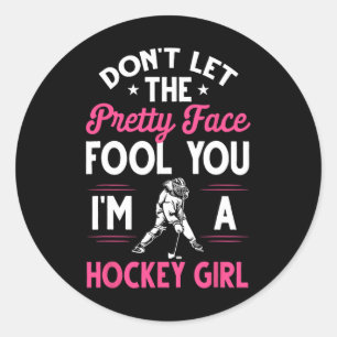 Fun Girl Hockey Gift For Women Kids Ice Hockey Pla Classic Round Sticker