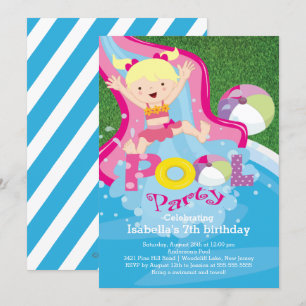 Fun Girl Pool Birthday Party Invitation