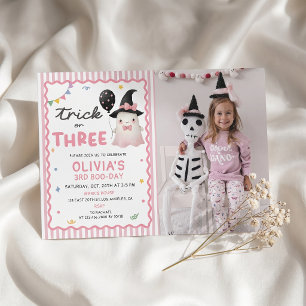 Fun Girl Trick or Three Birthday Invitation Photo