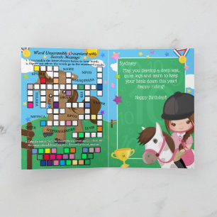 Fun Girls Equestrian Secret Message Birthday Card