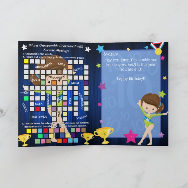 Fun Girls Gymnastics Secret Message Happy Birthday Card (Inside)