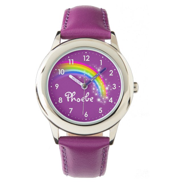 Fun girls rainbow add your name wrist watch (Front)
