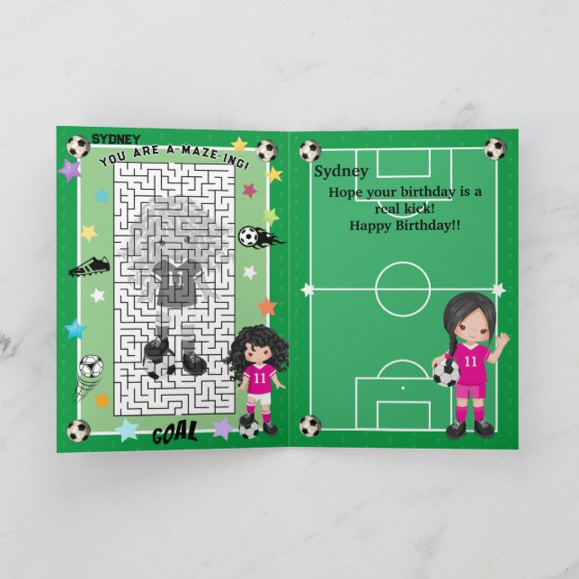 Fun Girls Soccer You Are A-Maze-ing Happy Birthday Card (Inside)