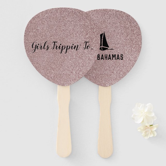 Fun Girls Trippin' to...Your Destination Rose Gold Hand Fan (Front and Back)