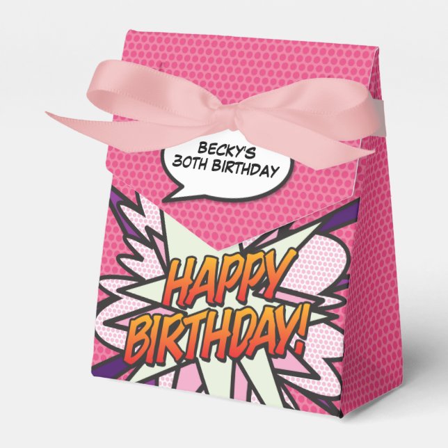 Fun Girly Pink Modern Comic Book Any Age Birthday Favour Box (Front Side)
