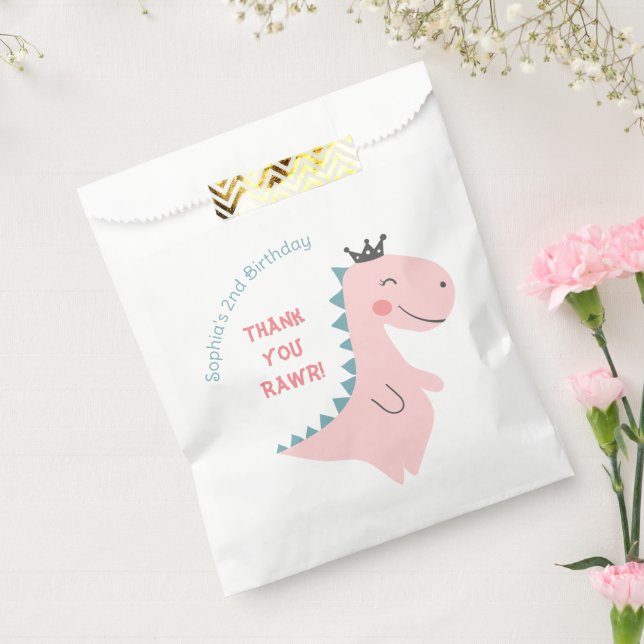 Fun Girly Pink Teal Dinosaur Birthday Party Favour Bags (Sealed)