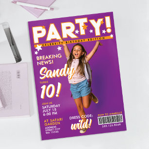 Fun Glam Colourful Pink Girl 12th Celebrity Party  Invitation