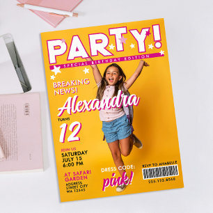 Fun Glam Colourful Pink Girl 12th Celebrity Party  Invitation