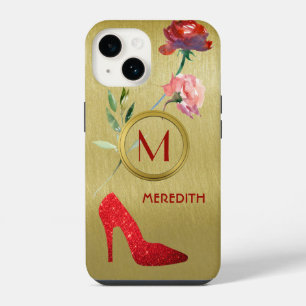 Fun Glam Elegant Floral Monogram Name iPhone 14 Case