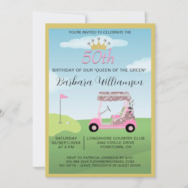 Fun Glam Fifty Lady Golfer 50th Birthday Party  Invitation (Front)