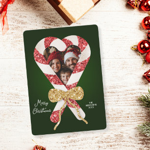 Fun Glitter Candy Cane Frame Photo Christmas Invitation