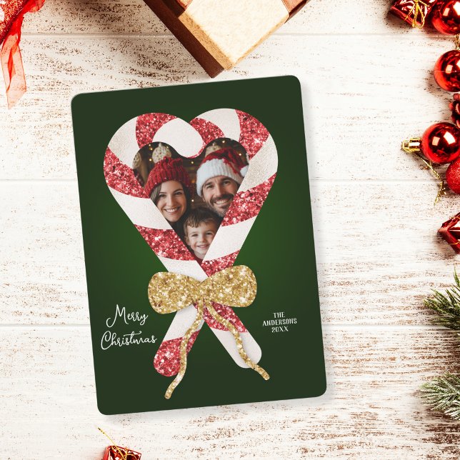 Fun Glitter Candy Cane Frame Photo Christmas Invitation (Creator Uploaded)