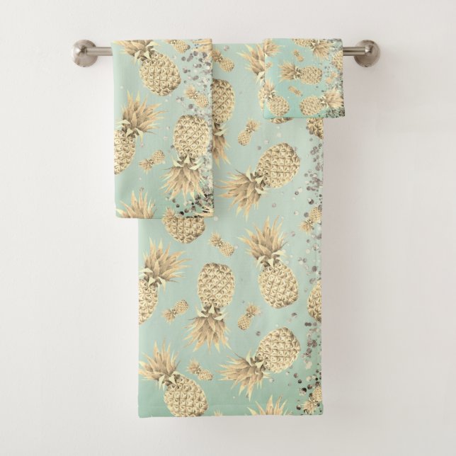 Fun Glittery Golden Pineapples  Bath Towel Set (Insitu)