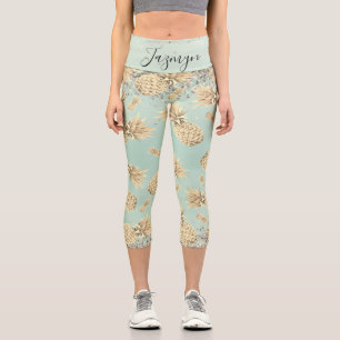 Fun Glittery Golden Pineapples  Capri Leggings