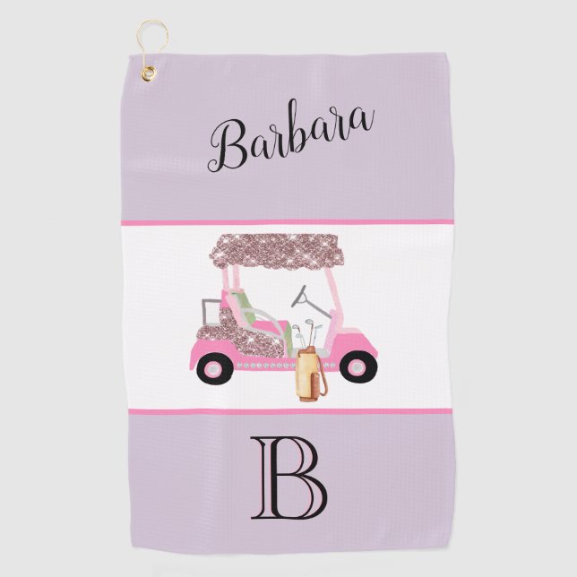 Fun Glitzy Golf Cart Monogram Name Towel (Front)