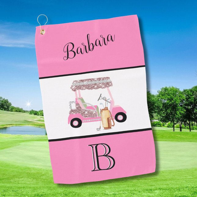 Fun Glitzy Golf Cart Monogram Name Towel (Creator Uploaded)
