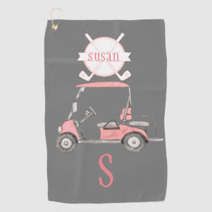 Fun Glitzy Golf Cart Monogram Name Towel