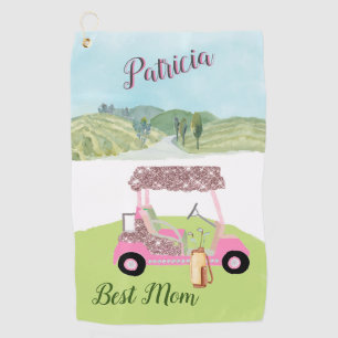 Fun Glitzy Golf Cart Scenic Personalised Two Colou Golf Towel