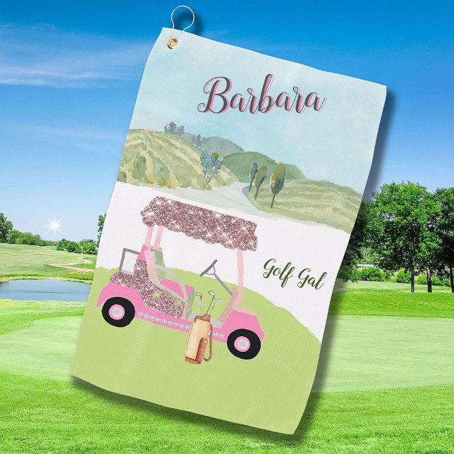 Fun Glitzy Golf Cart Scenic Personalised Two Colou Towel (Creator Uploaded)