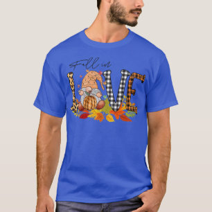 Fun Gnome Autumn Fall In Love Leaves Checked Plaid T-Shirt
