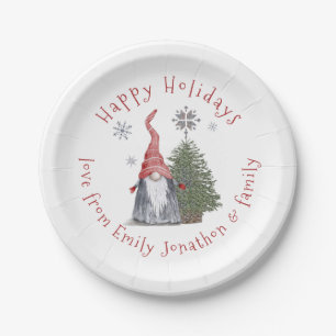 Fun Gnome Christmas Tree Name Happy Holidays Paper Plate