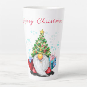 Fun Gnome with Christmas Tree Hat and Gift For You Latte Mug
